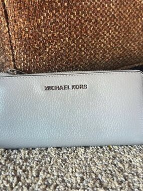 Michael Kors Pale Gray Pebbled Leather Zip-Around Wallet